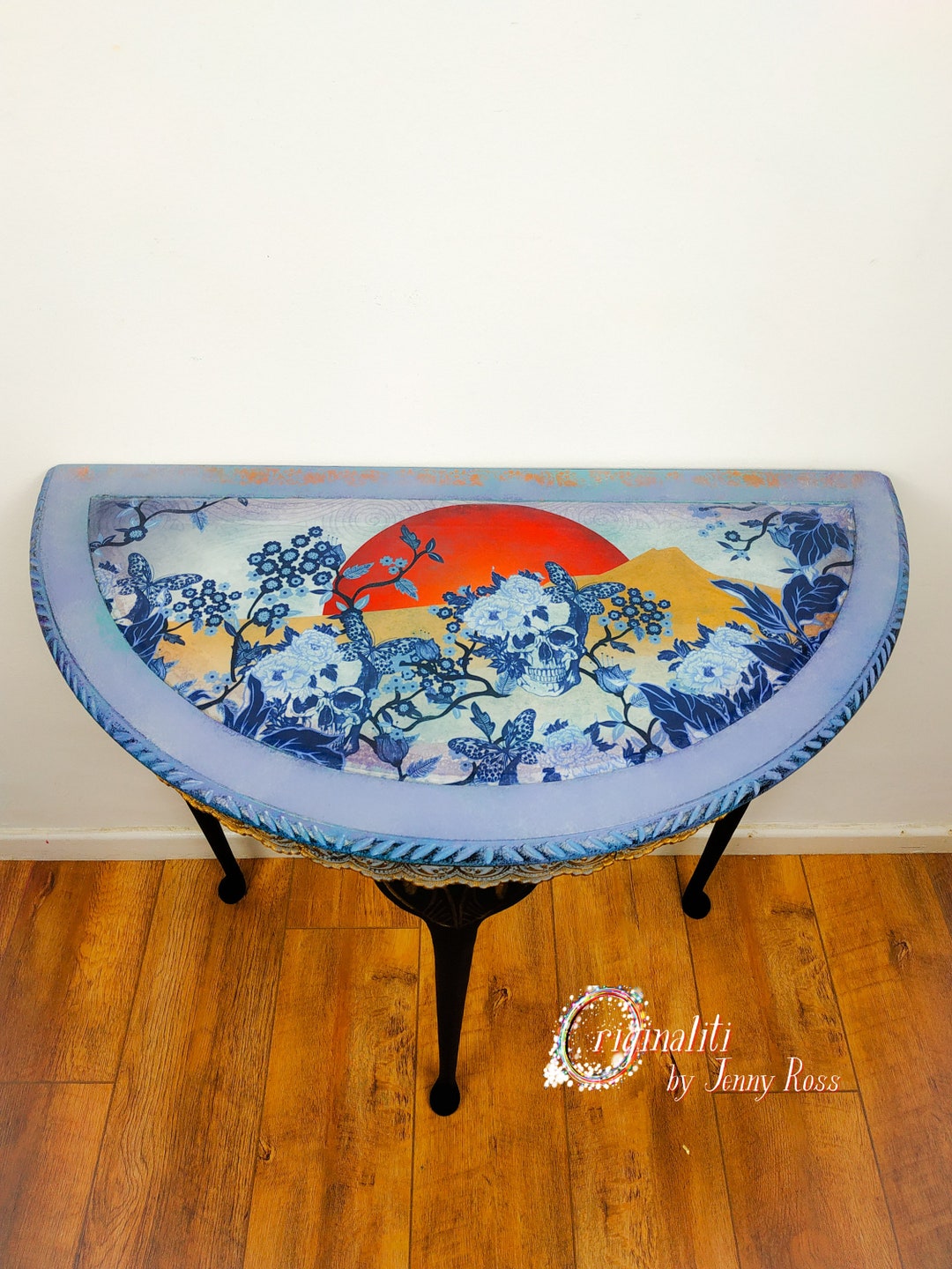 Half Moon Table Hand Painted Hall Table Console Occasional Etsy