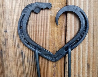 Horseshoe heart horse head double hook, hand forged