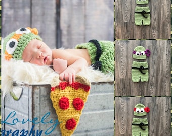 Newborn Teenage Mutant Ninja Turtle Inspired Photo Prop Outfit Costume Baby Crochet Pizza