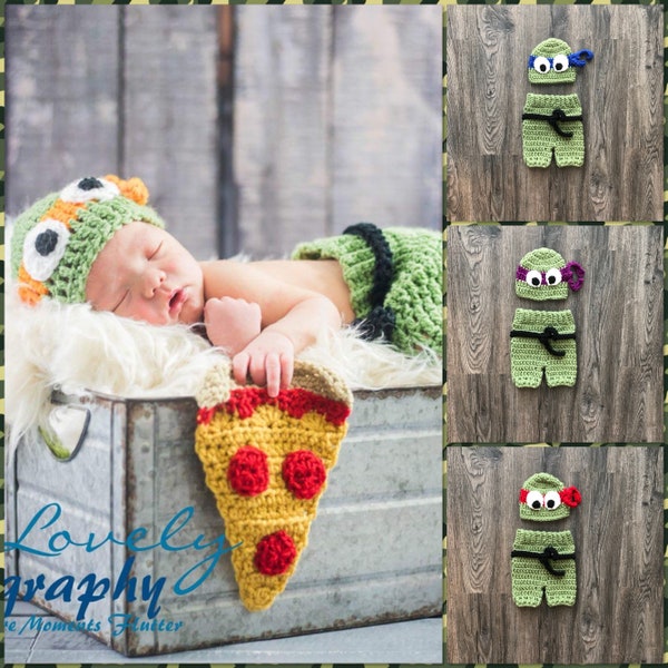 Newborn Teenage Mutant Ninja Turtle Inspired Photo Prop Outfit Costume Baby Crochet Pizza