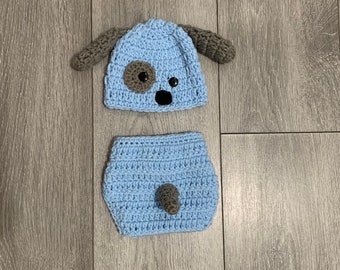 Newborn Blue Puppy Dog Outfit Photo Prop Costume Baby Crochet
