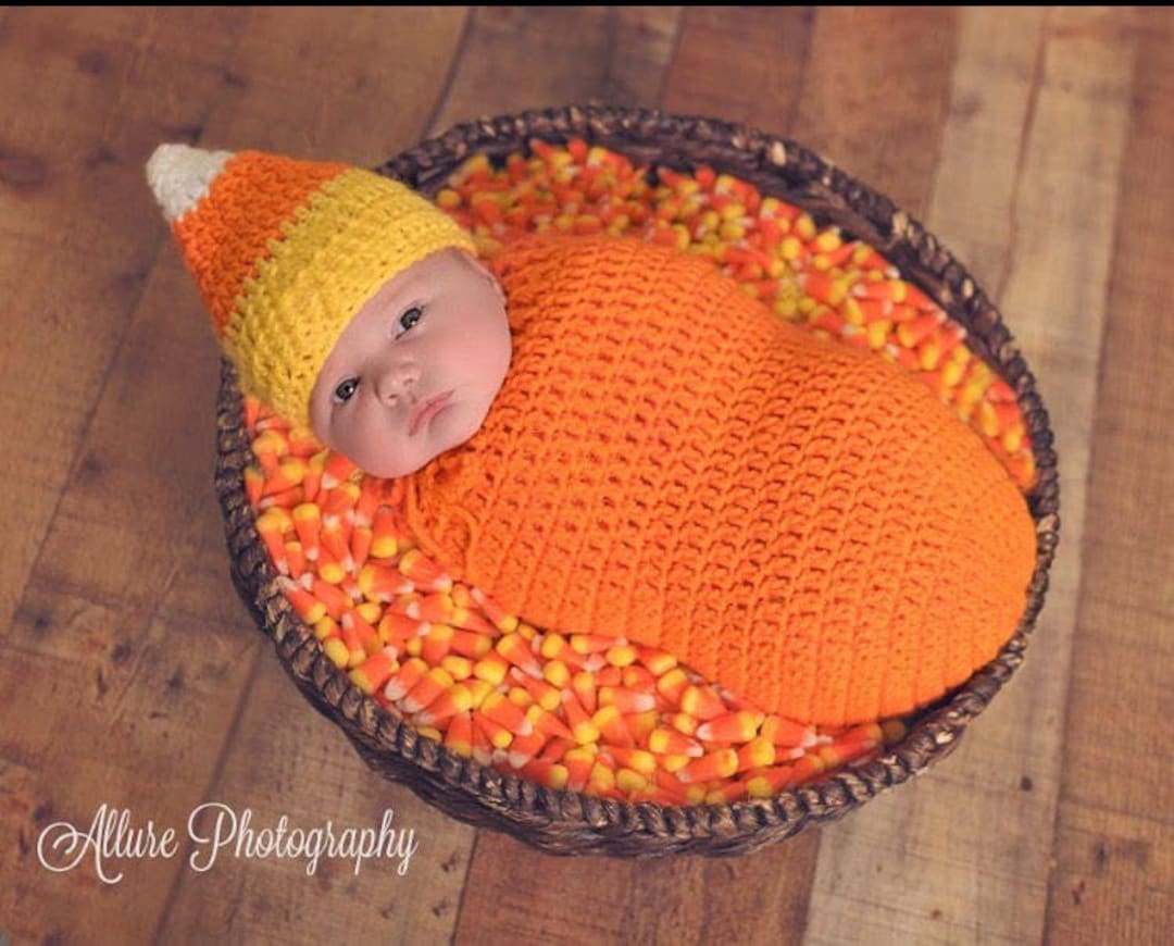 Newborn Candy Corn Cocoon Outfit Photo Prop Baby Crochet Etsy