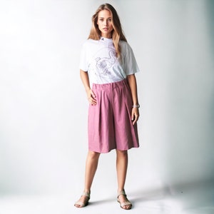 Linen wide shorts, High waisted shorts, Wide leg shorts, Elastic waist shorts, Wide leg pants, Linen trousers, Loose linen pants image 3