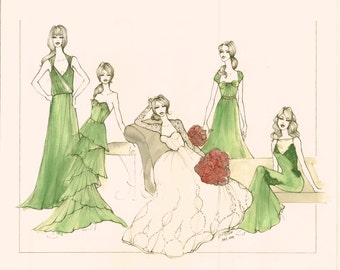 Illustration of a Bridal Party (Original)