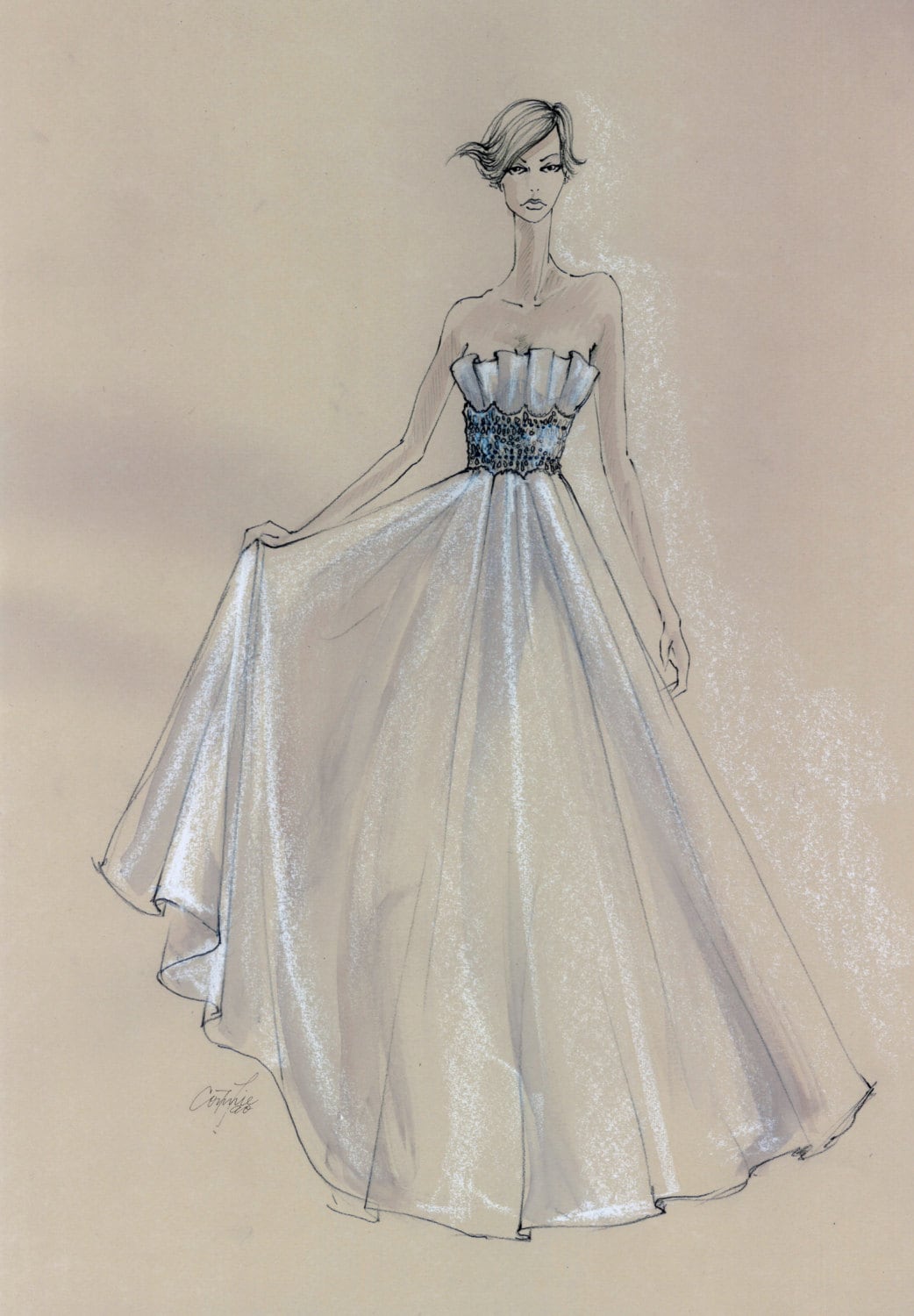 Illustration Of A Custom Designed Wedding Gown Original Etsy