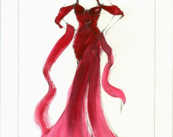 Illustration of a Lady in Red (Original)