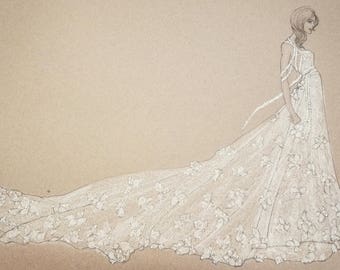 Profile of Bride - fashion illustration of custom wedding dress