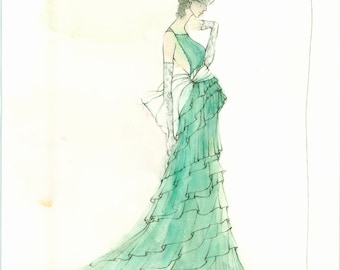Illustration of a Lady in Green (Original)