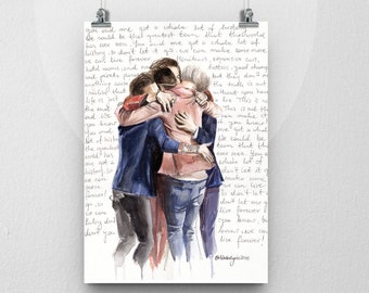 POSTER ARTPRINT of Watercolor Portrait of One Direction with "History" lyrics