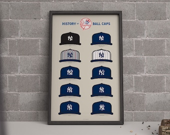 Yankees History of Ball Caps Poster