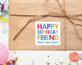Happy Birthday Friend Gift Stickers | Birthday Party Stickers | Kids Gift Stickers | Birthday Gift Tags | Print & Mail to You