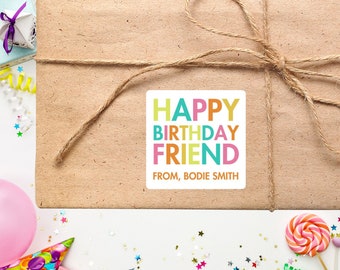 Happy Birthday Friend Gift Stickers | Birthday Party Stickers | Kids Gift Stickers | Birthday Gift Tags | Print & Mail to You