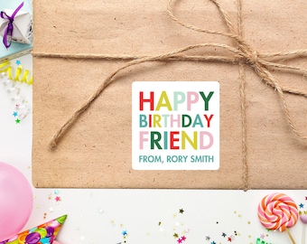 Happy Birthday Friend Gift Stickers | Birthday Party Stickers | Kids Gift Stickers | Birthday Gift Tags | Print & Mail to You