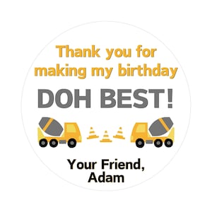 Autocollants PlayDoh pour anniversaire de construction | Autocollants d'anniversaire PlayDoh Construction | Construction Playdoh | Cadeau non candy | Imprimez-le et envoyez-le par la poste