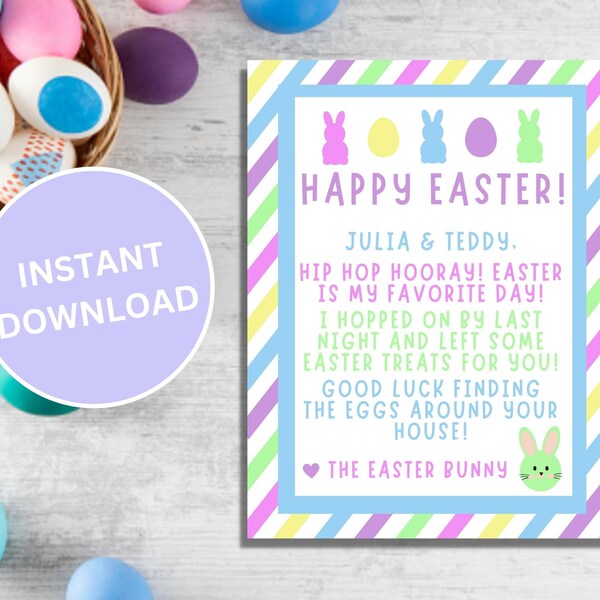Easter Kids Printable, Easter Bunny Letter Printable, Easter Rabbit Note, Easter Printable, Bunny Letter, Digital PDF - Bright Colors