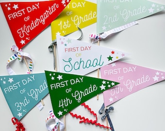 1st Day of Kindergarten to 6th Grade Bundle Back to School 2024 - 2025 Pennant Flags | 56 Pennants to Choose From! | Instant PDF Download