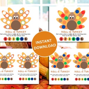 Thanksgiving Roll A Turkey Dice Game - Kids Table Game - Instant Download
