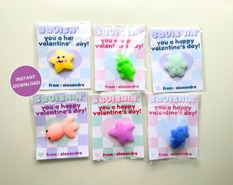 Squishy Valentine Card with Name | Hugs and Squishes Valentine Tag | School Valentine Printable | Instant PDF Download & Instant Edit