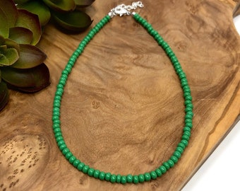 Coral and Olive Green Seed Beaded Choker