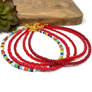 Red Seed Bead Beaded Anklet, Bracelet, Choker Necklace Custom Anklet, Bracelet, Choker, Necklace (SB104)