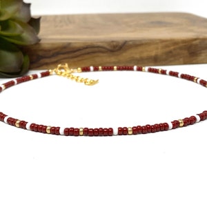 GAME DAY Maroon Gold and White Seed Bead Choker Necklace, Anklet,  Bracelet, Dark Red Anklet Maroon White Beaded Choker Texas Aggies (5071)