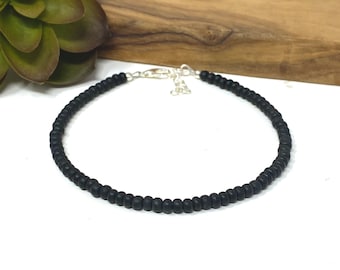 Gargantilla, pulsera, tobillera y collar de cuentas negras mate: joyería unisex (104-MATTEBLK)