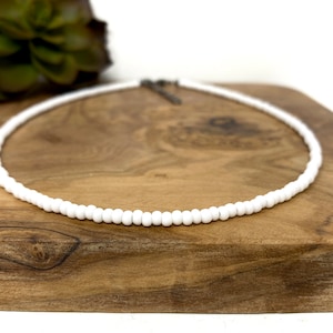 Dainty White Seed Bead Choker Necklace White Beaded Bracelet, White Bead Anklet, White Bead Choker (4201)