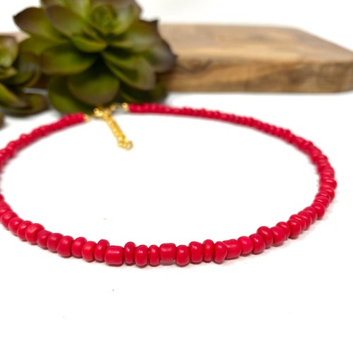 Red Beaded Necklace Red Seed Bead Multistrand Necklace Red Etsy Canada