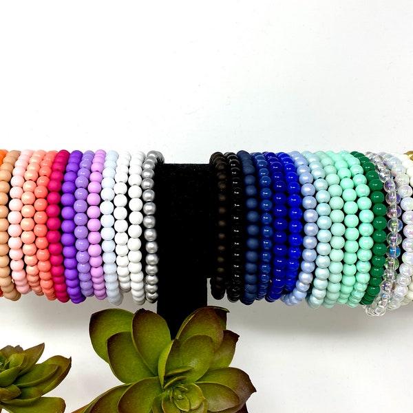 Bright Colorful Acrylic Bead Stretch Bracelets Multiple Colors to Choose From 6mm Beaded Bracelets (4236)