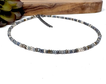 Shimmery Gray Seed Bead Jewelry: Silver Bronze Bracelet, Anklet, Choker, Necklace (9049)