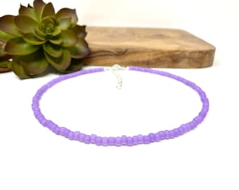 Frosted Purple Seed Bead Bracelet, Anklet, Choker Necklace, Handmade Jewelry (2253)
