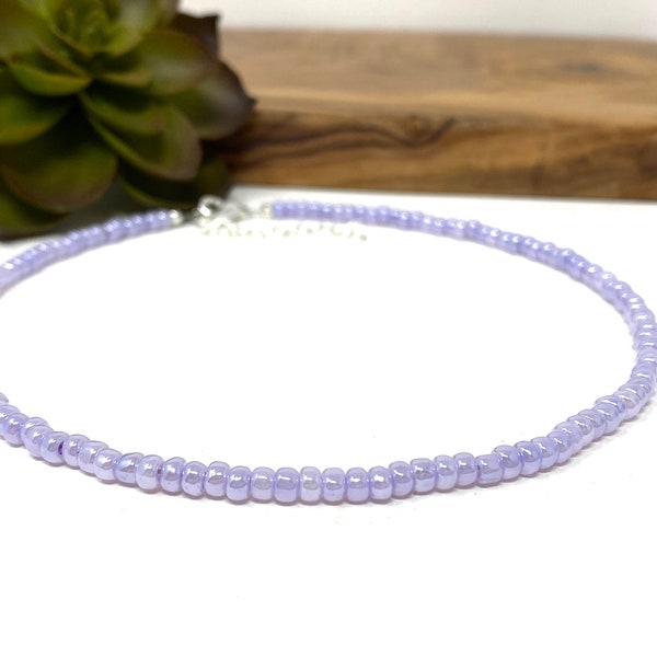 Shiny Lilac Seed Bead Bracelet, Anklet, Choker Necklace Custom Light Purple Seed Bead Jewelry