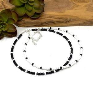 Black and White Seed Bead Unisex Custom Choker Necklace, Bracelet, Anklet Small Black White Bead Choker Customizable Jewelry (1561)