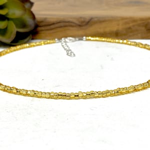 Shiny Light Gold Seed Bead Choker Necklace, Bracelet, Anklet Gold Beaded Choker (104-2158)