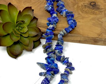 Lapis Lazuli Chip Beads, Dark Blue Gemstone Pieces - 8 Inch Strand (B13)