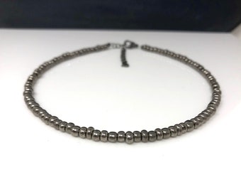 Handmade Gunmetal Seed Bead Bracelet, Anklet, Choker Necklace: Minimalist Jewelry