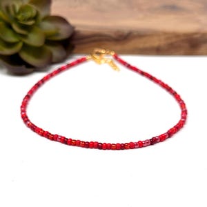 Red Seed Bead Mix Choker Necklace, Bracelet, Anklet Shades of Red Beaded Jewelry (0003)