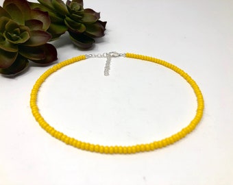 Yellow Mini Seed Bead Unisex Bracelet, Anklet, Choker Necklace Yellow Seed Bead Jewelry