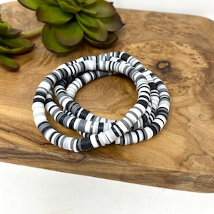 Colorful Black and White Stretch Friendship Bracelet Black, Gray, and White Clay Bead Summer Bracelets (4223)
