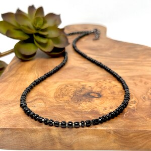 Black Shimmer Seed Bead Necklace Beach Inspired Black Bead Necklace Gift for Her (7051)