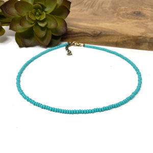 Dainty Turquoise Seed Bead Choker Necklace, Bracelet, Anklet Turquoise Blue Beaded Jewelry (4224)