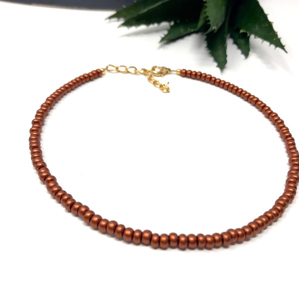 Copper Seed Bead Bracelet, Anklet, Choker Necklace Copper Seed Bead Jewelry