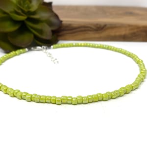 Shiny Lime Green Seed Bead Bracelet, Anklet, Choker Necklace Shiny Lime Green Seed Bead Jewelry