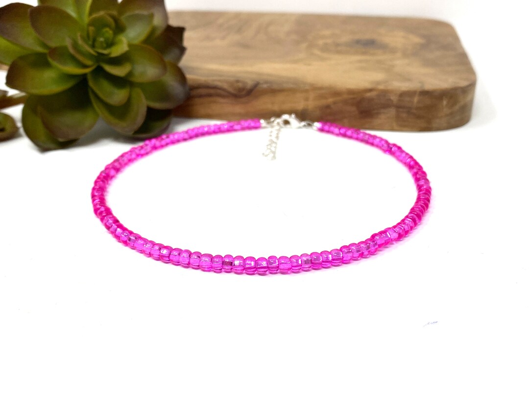 Shiny Pink Seed Bead Bracelet, Anklet, Choker Necklace Custom Made to ...