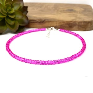 Shiny Pink Seed Bead Bracelet, Anklet, Choker Necklace Custom Made to Order Pink Bead Jewelry (4182)