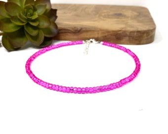 Pink Glass Seed Bead Choker Necklace, Anklet, Bracelet: Custom Unisex Jewelry (4182)