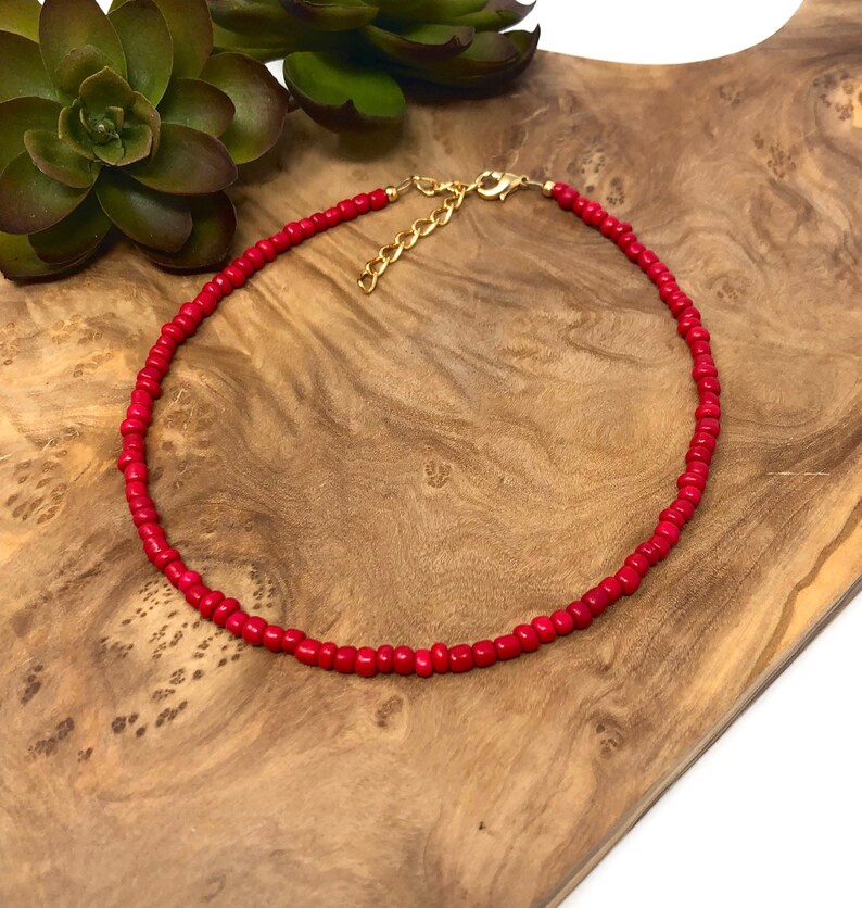 Red Seed Bead Bracelet Anklet Choker Necklace Red Seed Bead Etsy