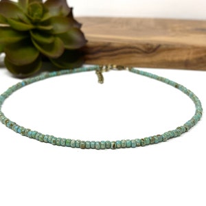Turquoise Green Picasso Seed Bead Choker Necklace, Bracelet, Anklet Blue Green Beaded Choker (1966)