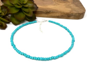 Turquoise Seed Bead Bracelet, Anklet, Choker Necklace Custom Made to Order Turquoise Beaded Jewelry