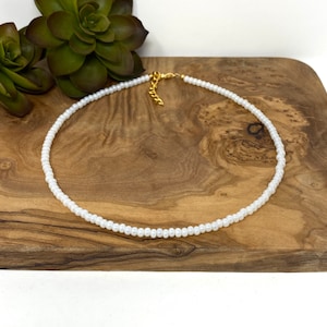 Pearl White Seed Bead Bracelet, Anklet Choker Necklace Pearl White Seed Bead Jewelry